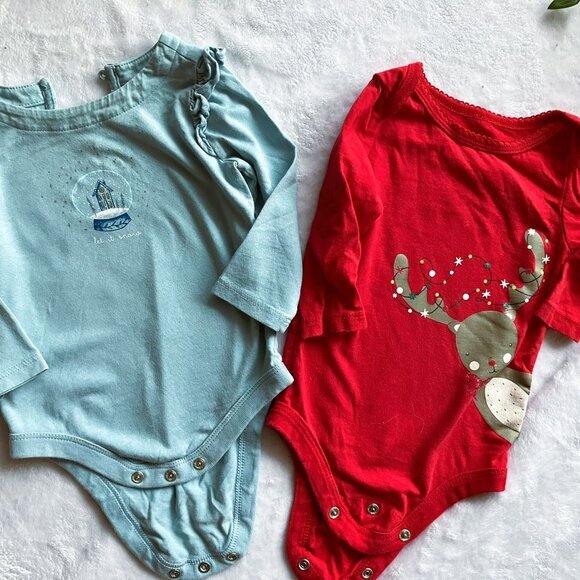 BabyGap & George 3-6M Holiday Bodysuits Set of 2 – Let It Snow & Reindeer Prints - Picture 12 of 12